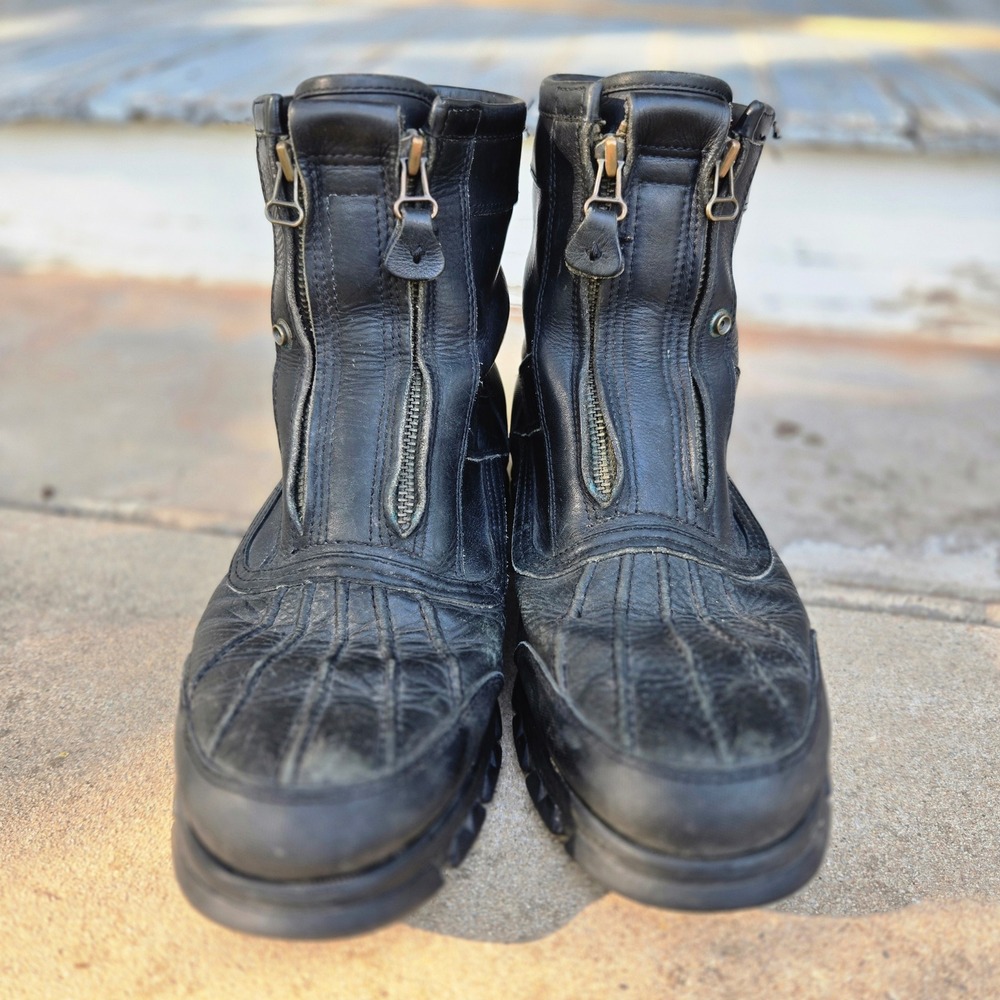 VTG Polo Sport Ralph Lauren Boots Black Mens 11 Double Zip Leather Duck Boot 12 - Picture 6 of 16